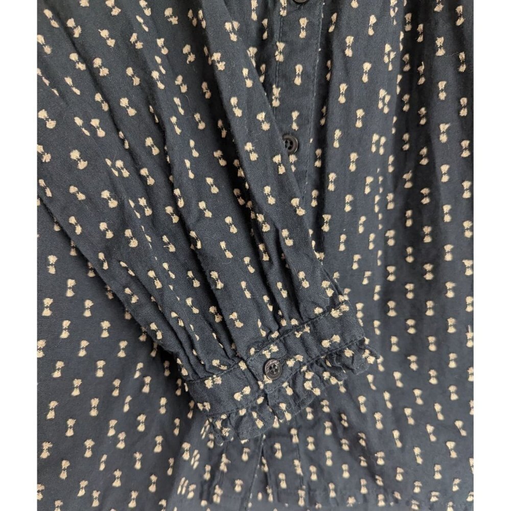 Sundance Button Up Blouse Black Tan Embroidered Long Sleeve Women's Size XS - Picture 3 of 7